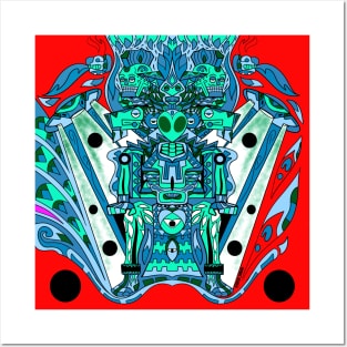 alien warfare in mayan spaceship ecopop pattern mandala Posters and Art